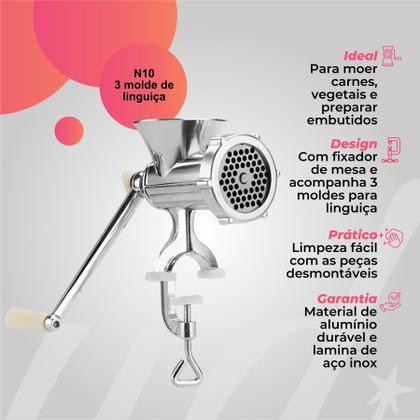 Imagem de Moedor de Carne Nº 10 Manual Multifuncional com Lâmina em Aço Inox