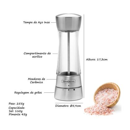 Imagem de Moedor de Pimenta e Sal Cozinha Temperos Tramontina Inox e Bambu Kit com 2 Peças