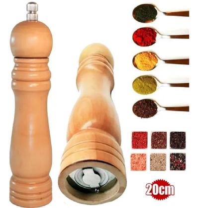 Imagem de Moedor De Pimenta E Sal Madeira Moinho Cerâmica 20cm Tempero Grande