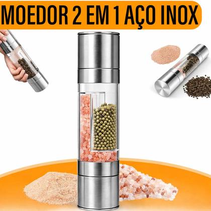 Imagem de Moedor de Pimenta E Sal Temperos Manual Aço Inox 2 Em 1 Yab