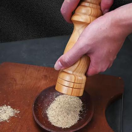 Imagem de Moedor de Pimenta Sal Grãos Temperos Manual Madeira 14cm