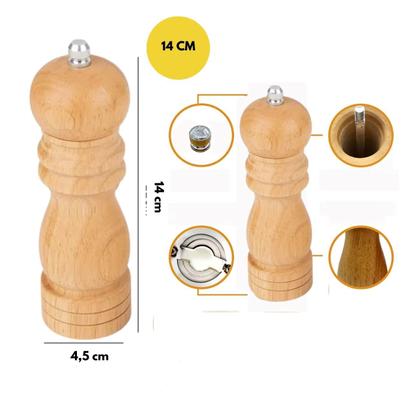 Imagem de Moedor de Pimenta Sal Grãos Temperos Manual Madeira 14cm