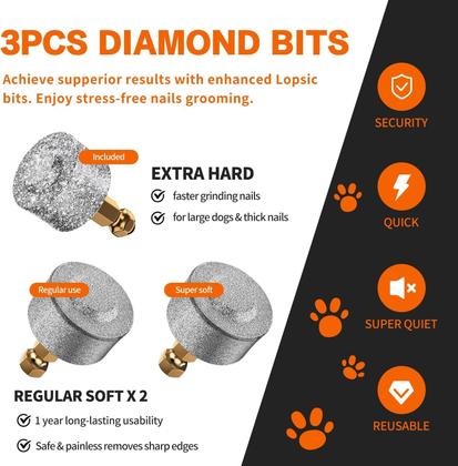 Moedor de unhas para cães LOPSIC com 2 luzes LED, 2 velocidades, recarregável Imagem de Moedor de unhas para cães LOPSIC com 2 luzes LED, 2 velocidades, recarregável