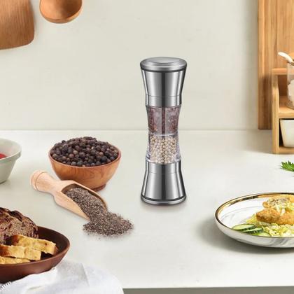 Imagem de Moedor duplo de pimenta e sal grosso manual aço inox e acrílico ajustável