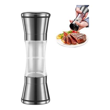 Imagem de Moedor duplo de pimenta e sal grosso manual aço inox e acrílico ajustável