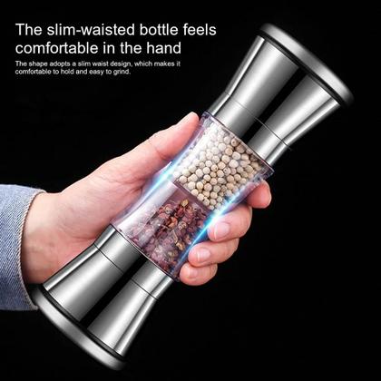 Imagem de Moedor duplo de pimenta e sal grosso manual aço inox e acrílico ajustável