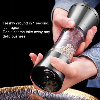 Imagem de Moedor duplo de pimenta e sal grosso manual aço inox e acrílico ajustável