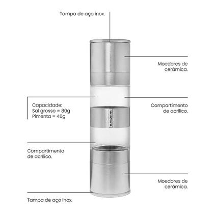 Imagem de Moedor Duplo de Sal e Pimenta Tramontina Realce 61655000 Inox