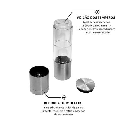Imagem de Moedor Duplo Inox Pimenta Sal Condimentos Cozinha Churrasco