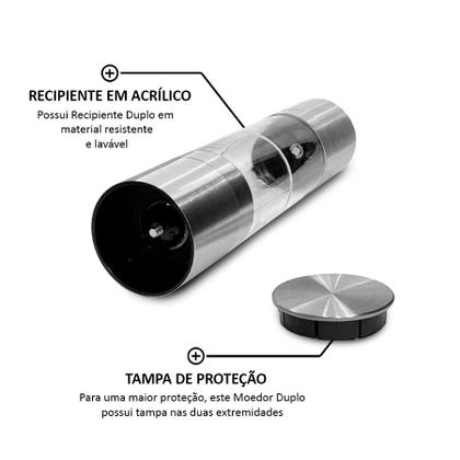 Imagem de Moedor Duplo Inox Pimenta Sal Condimentos Cozinha Churrasco