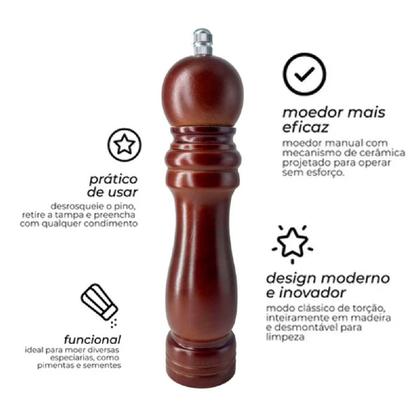 Imagem de Moedor Manual Em Madeira Para Sal Pimenta e Temperos 21cm