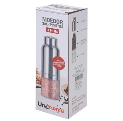 Imagem de Moedor para Sal/Pimenta Elétrico a Pilha por Gravidade em Aço Inox 6x6x18,5cm - Unyhome