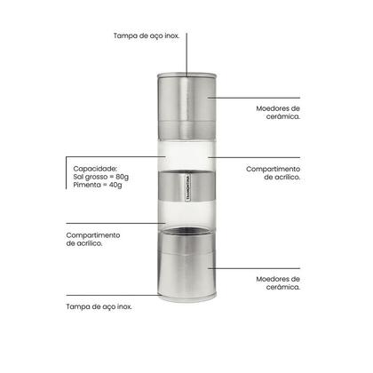 Imagem de Moedor Sal e Pimenta Realce Duplo Aço Inox e Acrílico c/ Moinho em Cerâmica Tramontina