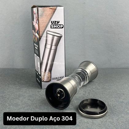 Imagem de Moedor Sal Pimenta Profissional Aço Inox Duplo Mós Cerâmica Ajustável Gastronômico Gourmet Premium