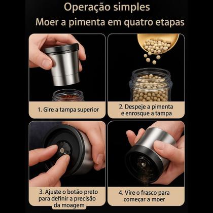 Imagem de Moedor Sal Pimenta Profissional Aço Inox Duplo Mós Cerâmica Ajustável Gastronômico Gourmet Premium