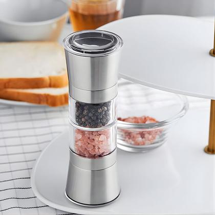Imagem de Moedor Sal Pimenta Profissional Aço Inox Duplo Mós Cerâmica Ajustável Gastronômico Gourmet Premium