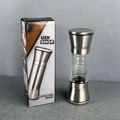 Imagem de Moedor Sal Pimenta Profissional Aço Inox Duplo Mós Cerâmica Ajustável Gastronômico Gourmet Premium