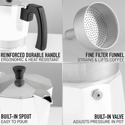 Imagem de Moka Pot Espresso Zulay Premium 3 Xícaras - À Prova de Vazamentos - Branca