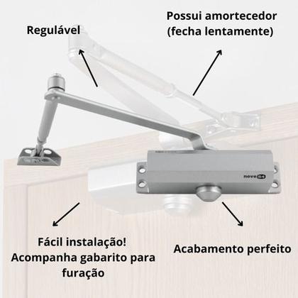 Imagem de Mola Aérea Amortecedor Fecha Porta Automático NOVE54 Força 3 até 45kg Escritório Cozinha Oferta Fecha Sozinha
