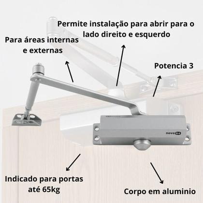 Imagem de Mola Aérea Amortecedor Fecha Porta Automático NOVE54 Força 3 até 45kg Escritório Cozinha Oferta Fecha Sozinha