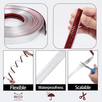 Imagem de Moldagem de acabamento de parede Acewell 10m em PVC prateado autoadesivo