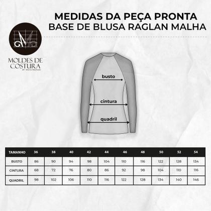 Imagem de Molde base para blusa feminina raglan malha tamanho 36 ao 54 by  Wania Machado