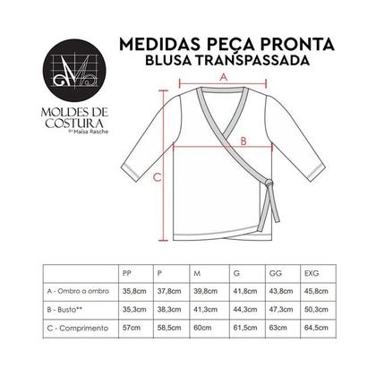Imagem de Molde blusa transpassada tamanho PP ao EXG by Maísa Rasche
