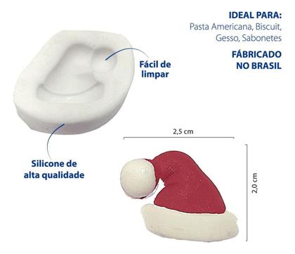 Imagem de Molde De Silicone Gorro De Natal 2,0 x 2,5 cm Papai Noel Confeitaria Decoração Biscuit