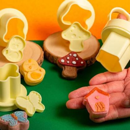 Imagem de Molde Jardim Encantado Doces Biscoitos 8Pçs Borboleta Passarinho Casinha Cogumelo Confeitaria