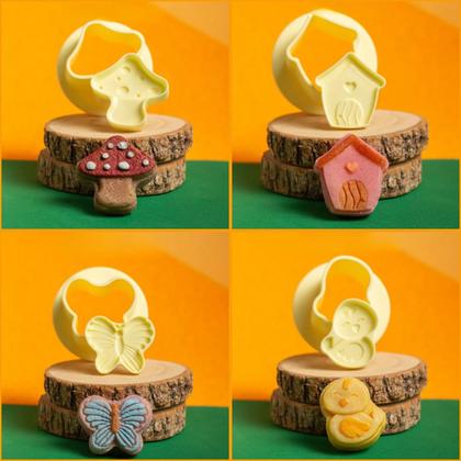 Imagem de Molde Jardim Encantado Doces Biscoitos 8Pçs Borboleta Passarinho Casinha Cogumelo Confeitaria