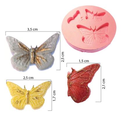 Imagem de Molde Silicone 3 Borboletas Biscuit Confeitaria Gesso Decoração
