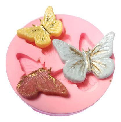 Imagem de Molde Silicone 3 Borboletas Biscuit Confeitaria Gesso Decoração