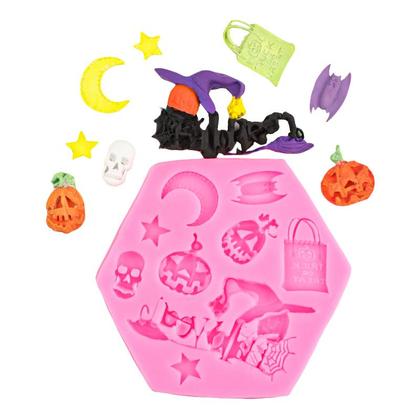 Imagem de Molde Silicone Halloween Bruxa  Abobora Caveira Haloween