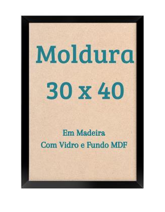 Imagem de Moldura 40x30 Com Vidro P/ Parede Quadro Madeira Laqueada 30x40