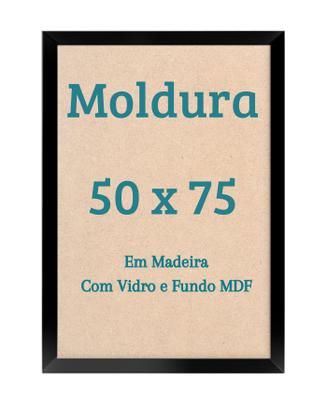 Imagem de Moldura 50x75 Com Vidro Quadro 75x50 Madeira Para Foto Poster Canvas