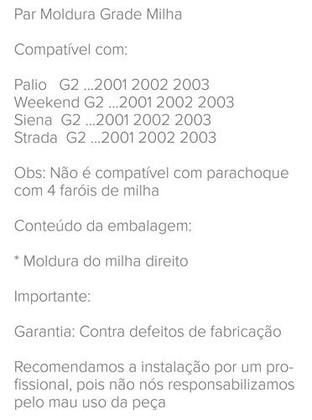 Moldura Grade Milha Siena G2 2001 2002 2003 Direit - TOP Imagem de Moldura Grade Milha Siena G2 2001 2002 2003 Direit