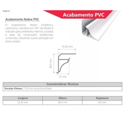 Imagem de Moldura ou Rodaforro Nobre de PVC Branco Kit C/ 10 Barras de 3m