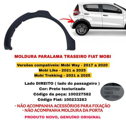 Imagem de Moldura Paralama Traseiro Fiat Mobi Like 2017 2018 2019 2020 2021 2022 2023 2024 Lado Direito Original