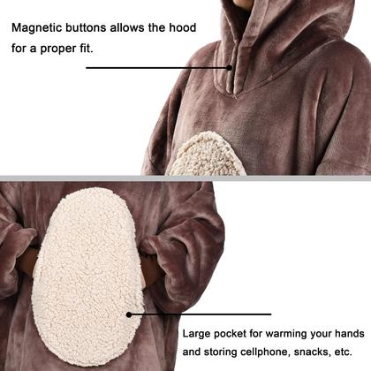 Imagem de Moletom cobertor oversized, super macio quente aconchegante sherpa hoodie para adultos e adolescentes, reversível, capuz e bolso grande, tamanho único