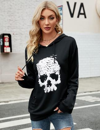 Imagem de Moletom com capuz estampado Blooming Jelly Skull preto XXL
