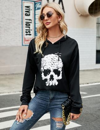 Imagem de Moletom com capuz estampado Blooming Jelly Skull preto XXL