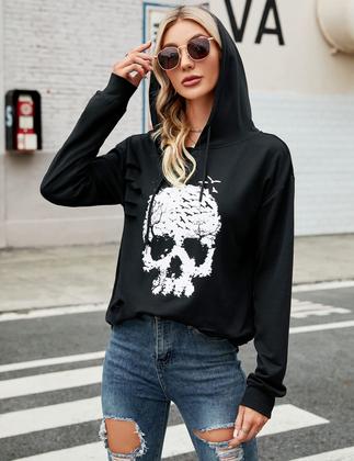 Imagem de Moletom com capuz estampado Blooming Jelly Skull preto XXL