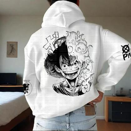 Imagem de Moletom Com Capuz Estampado Luffy One Piece Joker Jaqueta Casual Corte Solto Outono Inverno