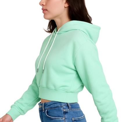 Imagem de Moletom Cropped Feminino Liso Curto Capuz Algodão Flanelada