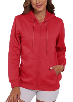 Imagem de Moletom de inverno feminino vermelho com capuz SMENG com zíper 2GG