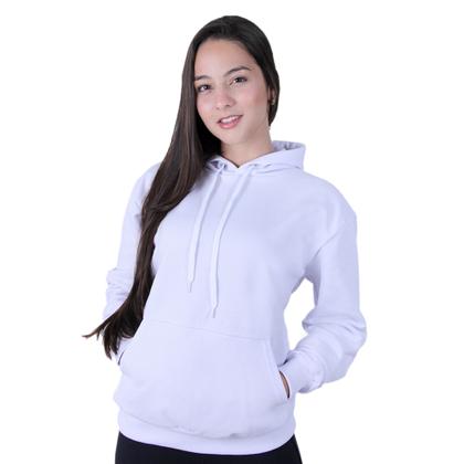 Imagem de Moletom Feminino Canguru Algodão Liso Com Capuz Branco, Rosa, Cinza e Preto