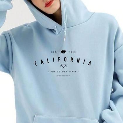 Imagem de Moletom Feminino Canguru Estampado California Golden Flanelado Quentinho Look Inverno