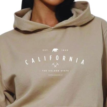 Imagem de Moletom Feminino Canguru Estampado California Golden Flanelado Quentinho Look Inverno