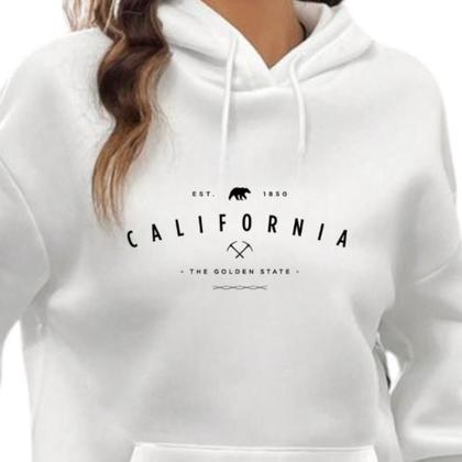 Imagem de Moletom Feminino Canguru Estampado California Golden Flanelado Quentinho Look Inverno