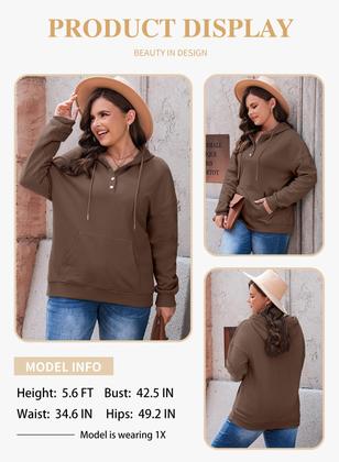 Imagem de Moletom feminino Eytino com capuz com botões plus size 5X marrom